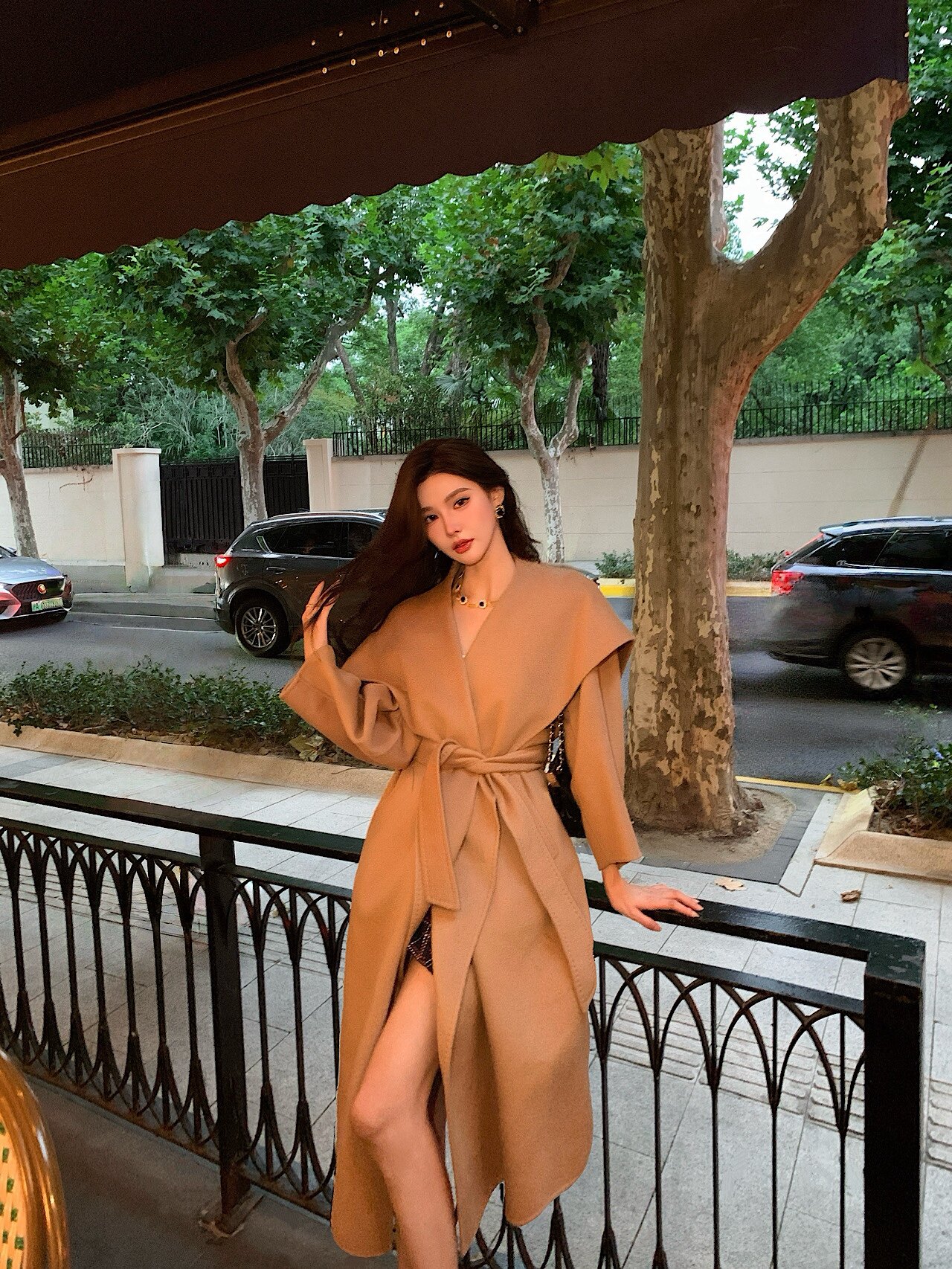 JIUCHIC|M家Rienza大翻领双面水波纹山羊绒大衣