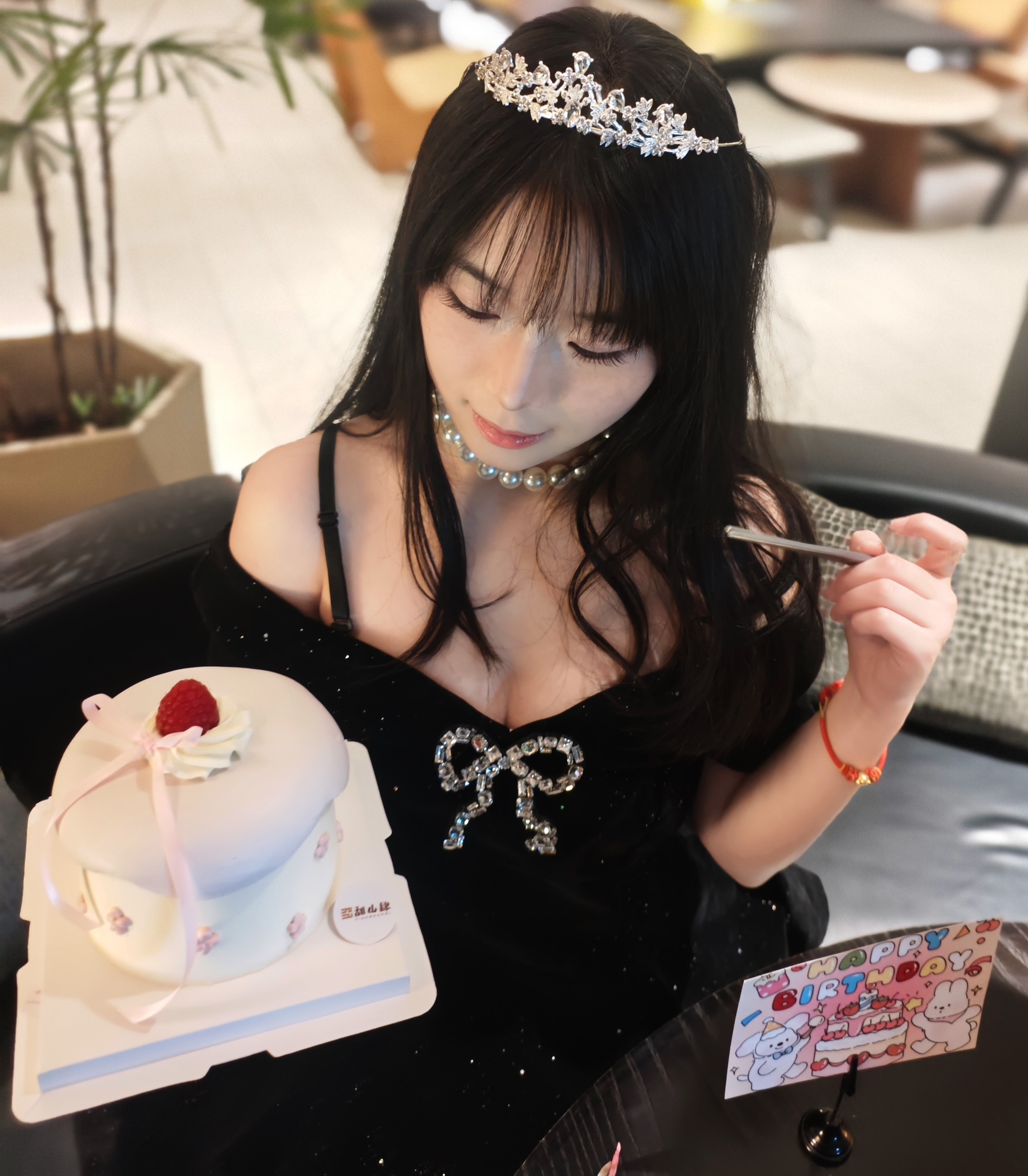 SYJ舒衣家微胖mm法式小黑裙 蓬蓬裙摆遮肉显瘦 收腰设计勾勒腰线生日礼服