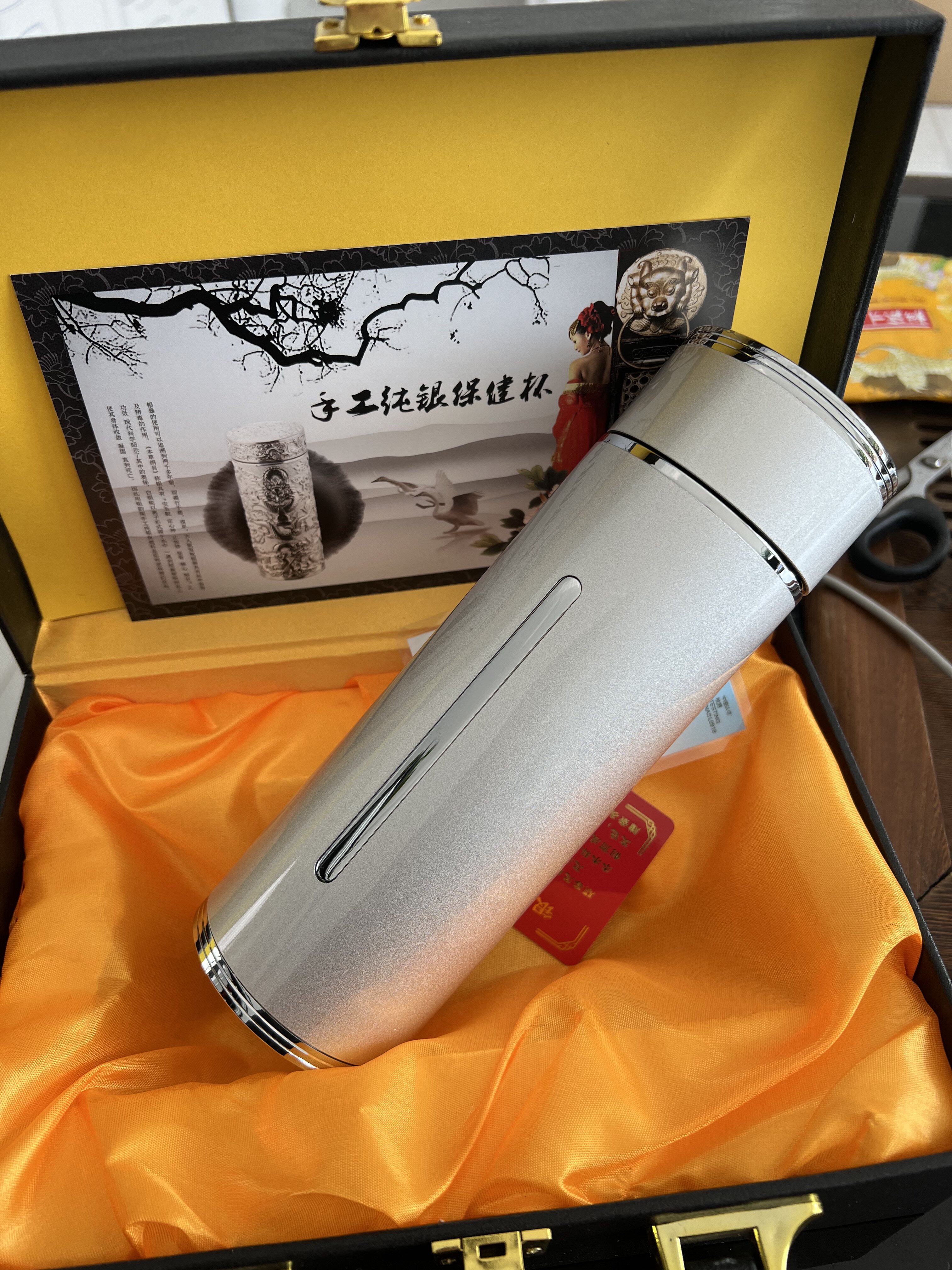 999純銀保溫杯北歐風格銀杯子足銀內膽保溫杯大容量茶杯