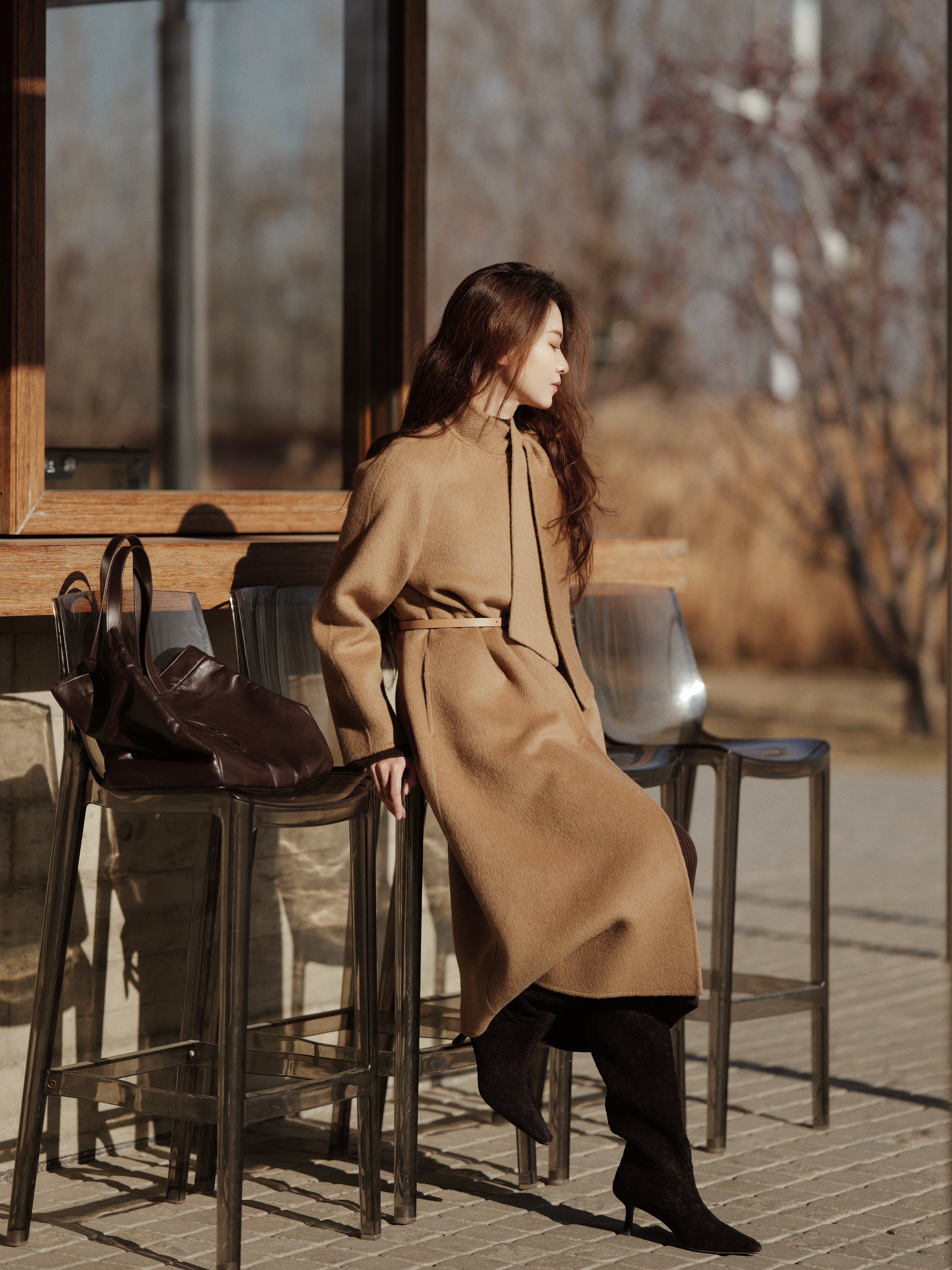 Le' Murmure冬季时尚羊反绒长筒靴堆堆设计慵懒随性 高跟拉长腿部比例