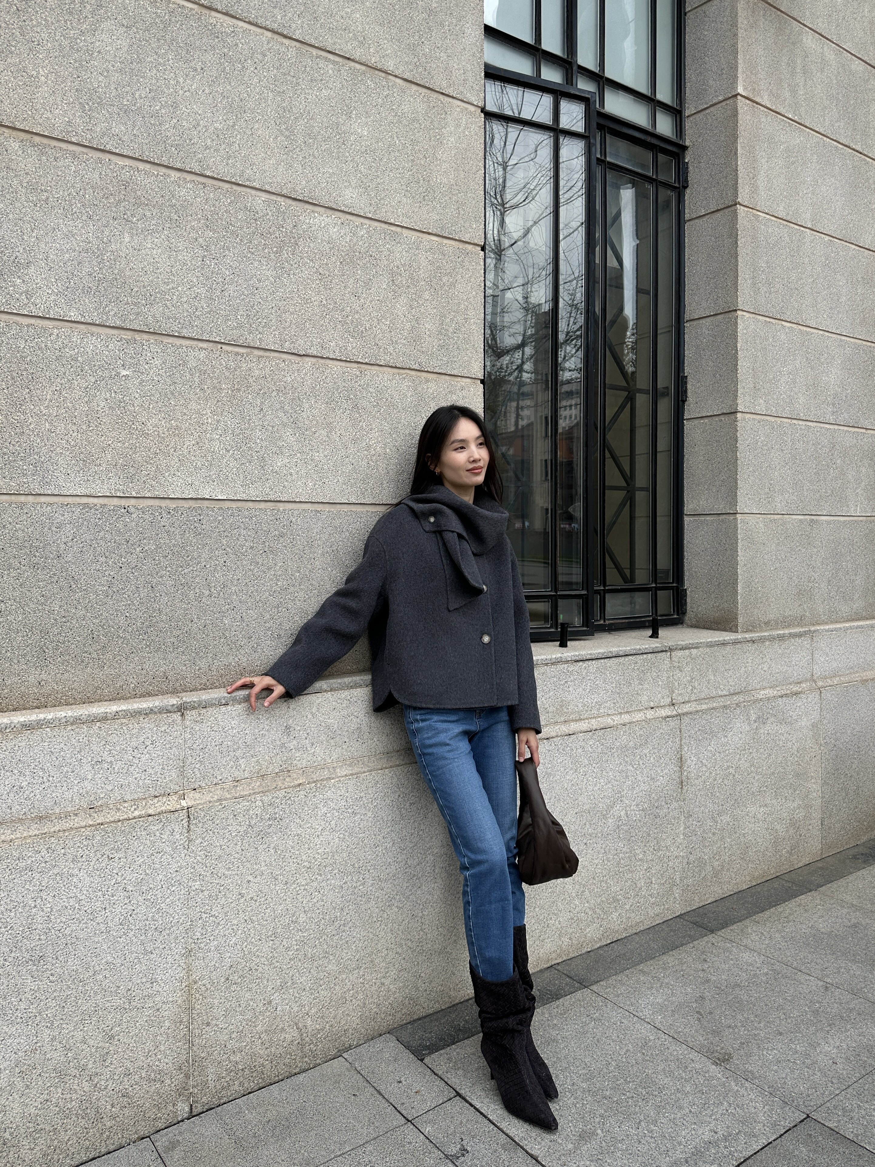 Le' Murmure冬季时尚羊反绒长筒靴堆堆设计慵懒随性 高跟拉长腿部比例