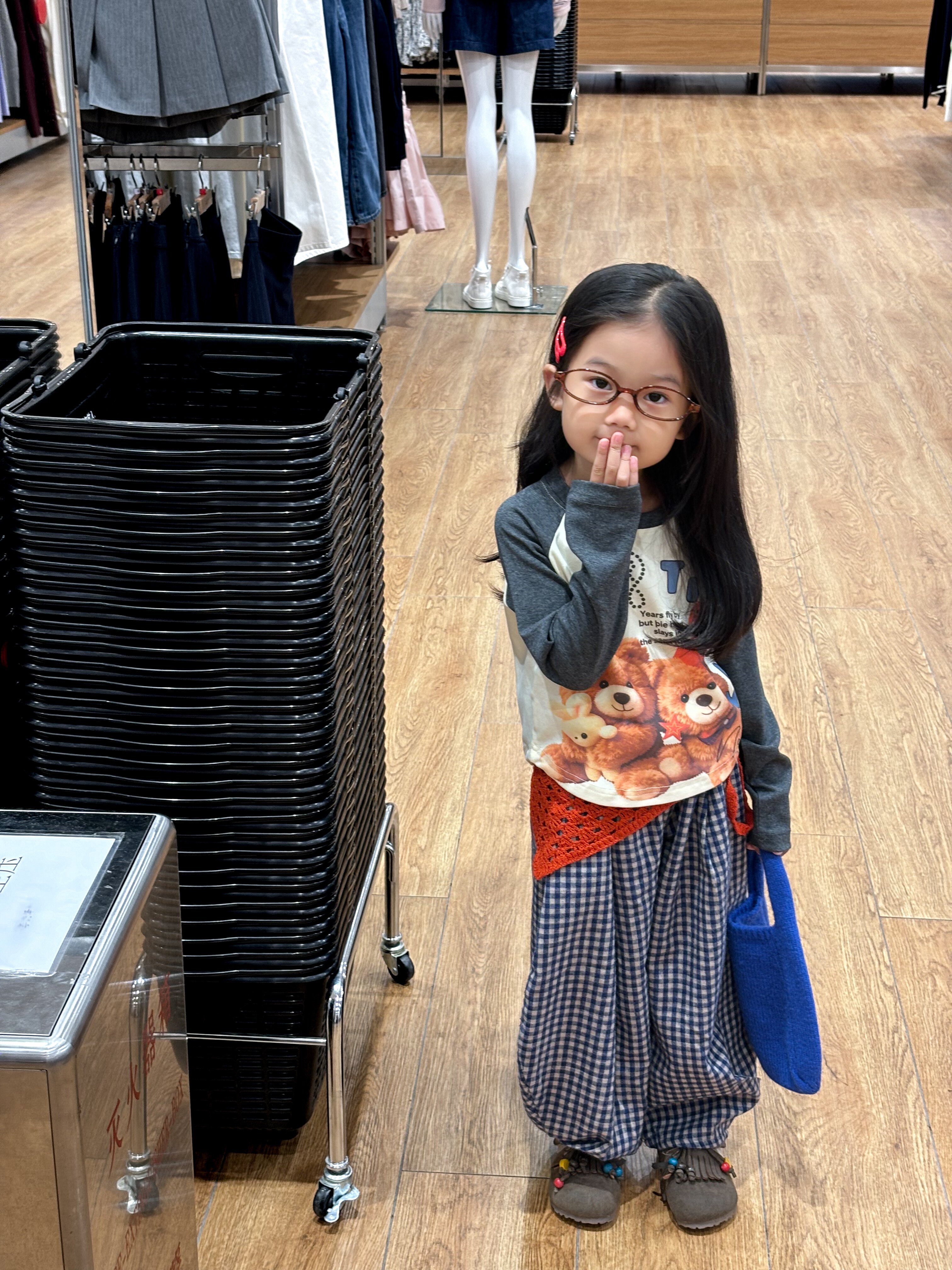 Customer photo for Blue Plaid Pants, 110cm