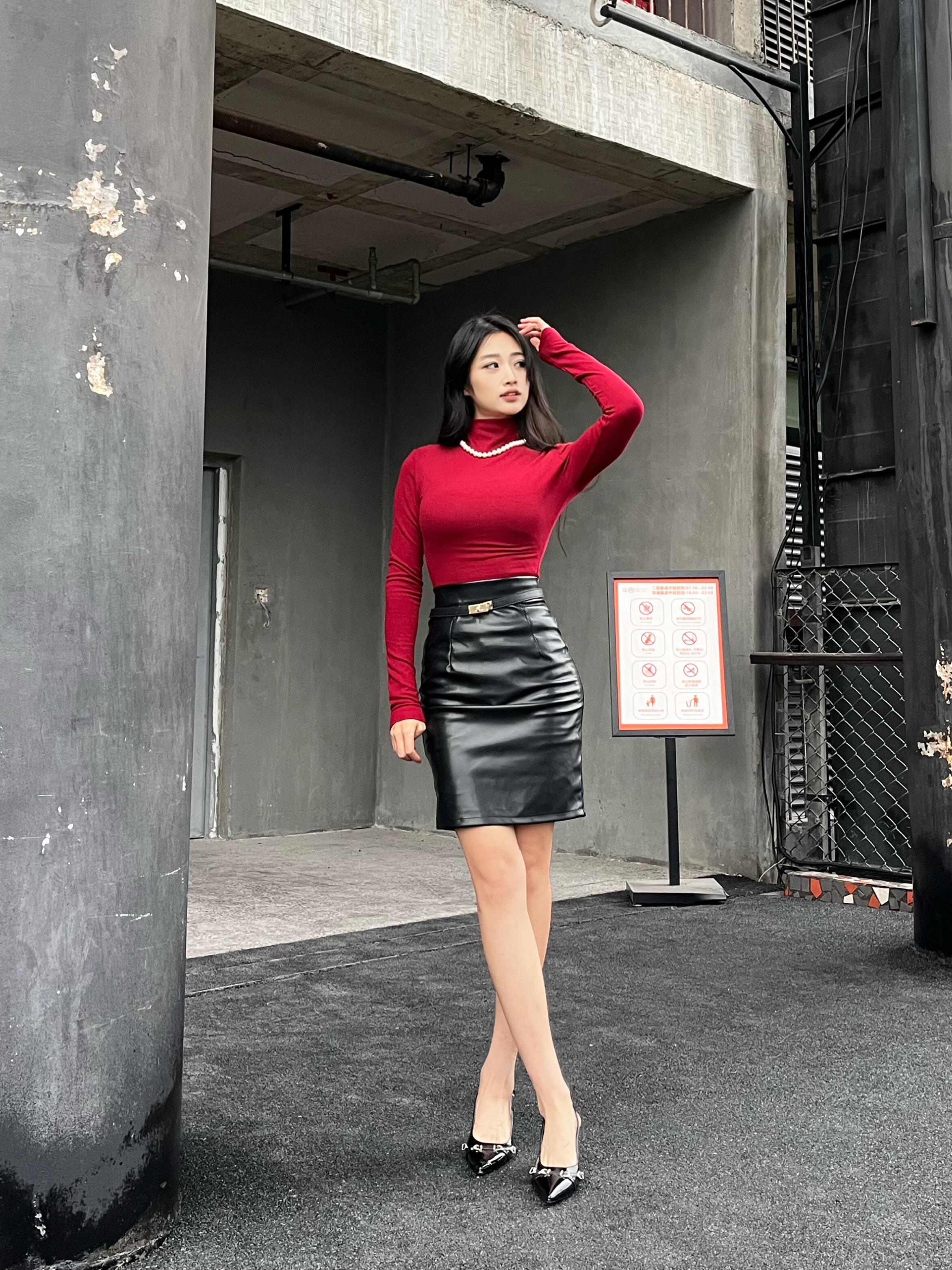 Young Girl Day韩系纯欲OL风 高腰显瘦PU皮包臀裙 中长款遮肉不压身高