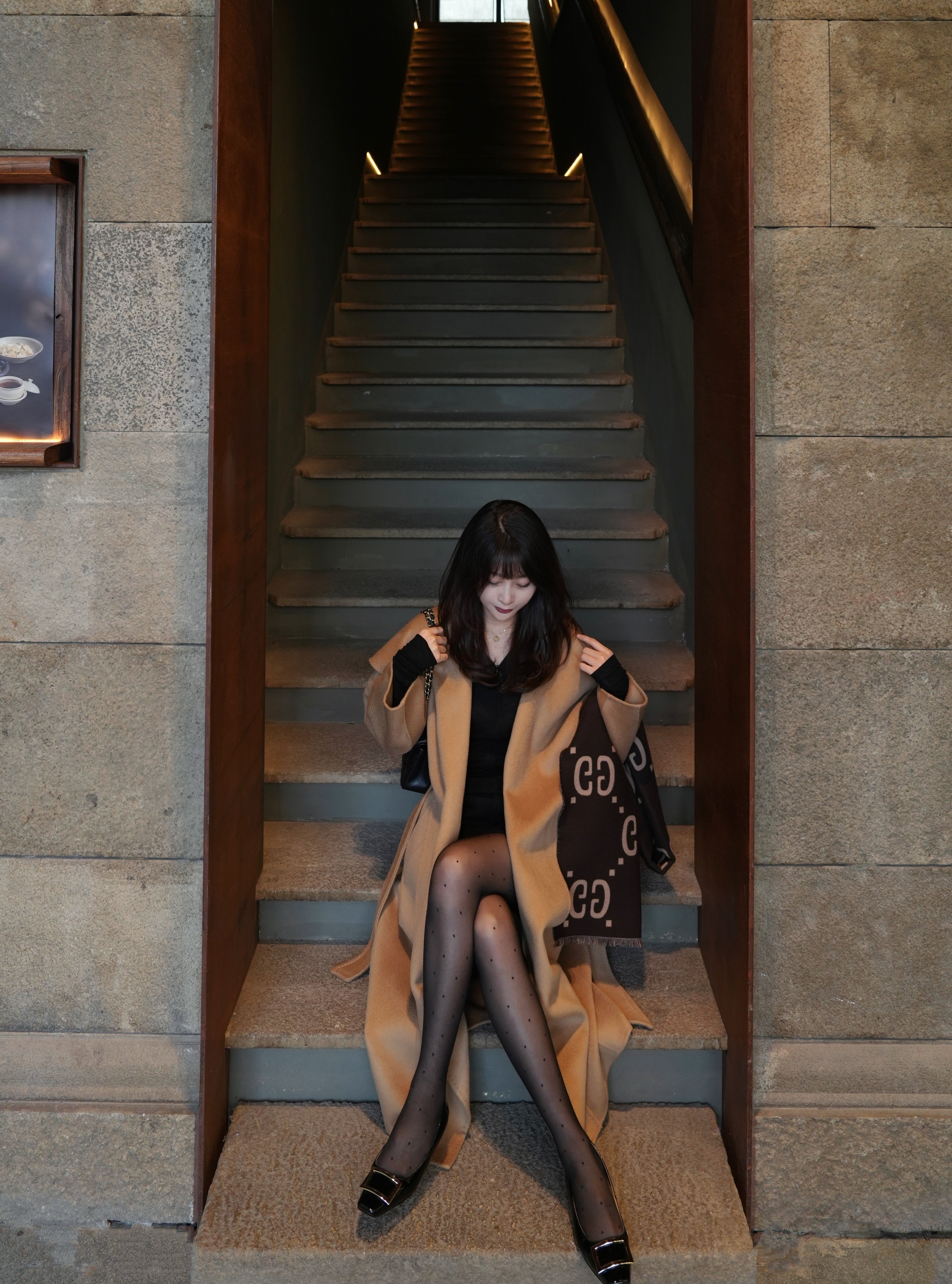 JIUCHIC|M家Rienza大翻领双面水波纹山羊绒大衣