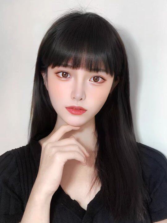 真我黑长直漫画齐刘海假发套 全真发整顶设计 自然隐形无痕贴合 长发飘逸顺滑