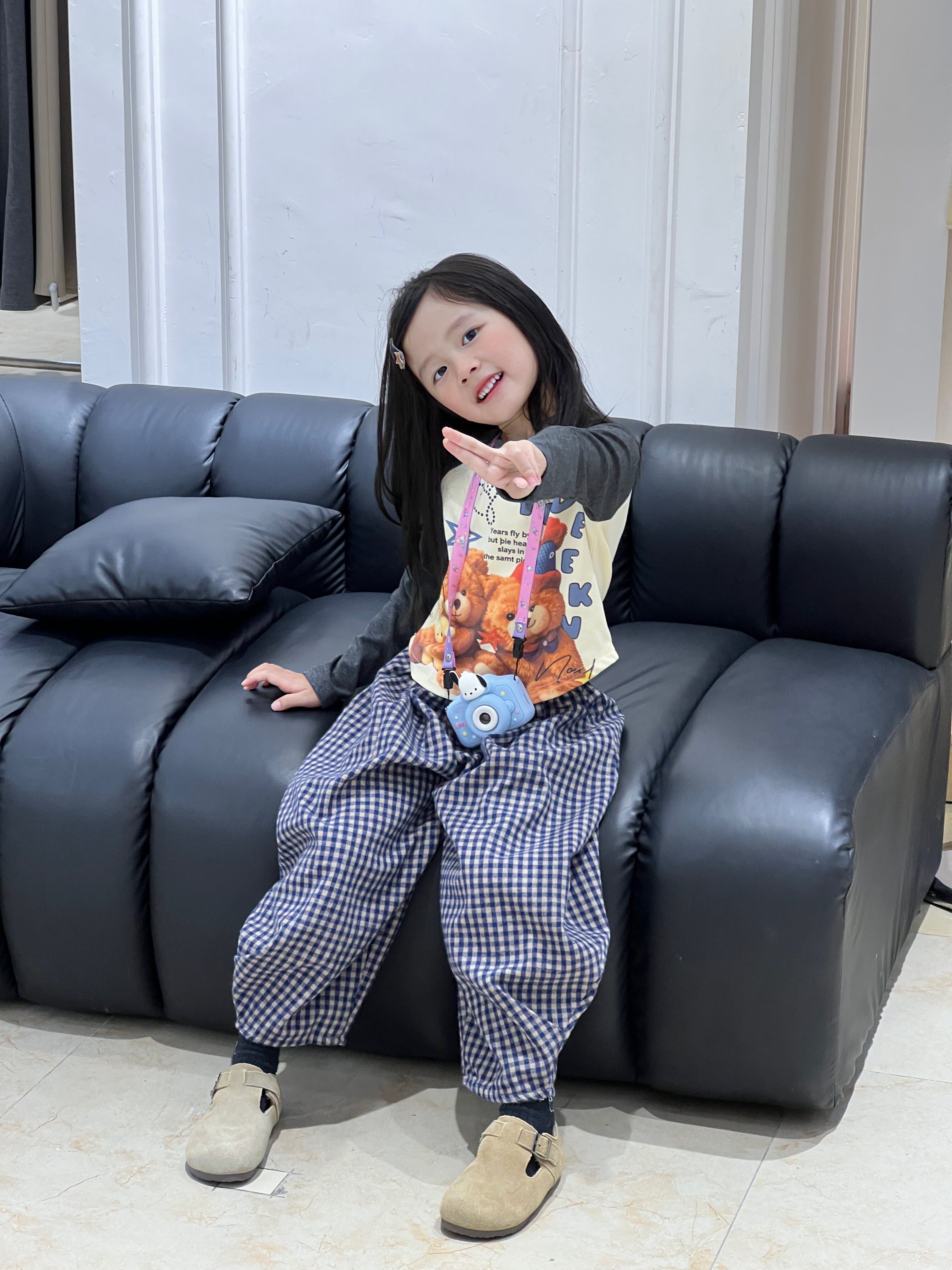 Customer photo for Blue Plaid Pants, 110cm