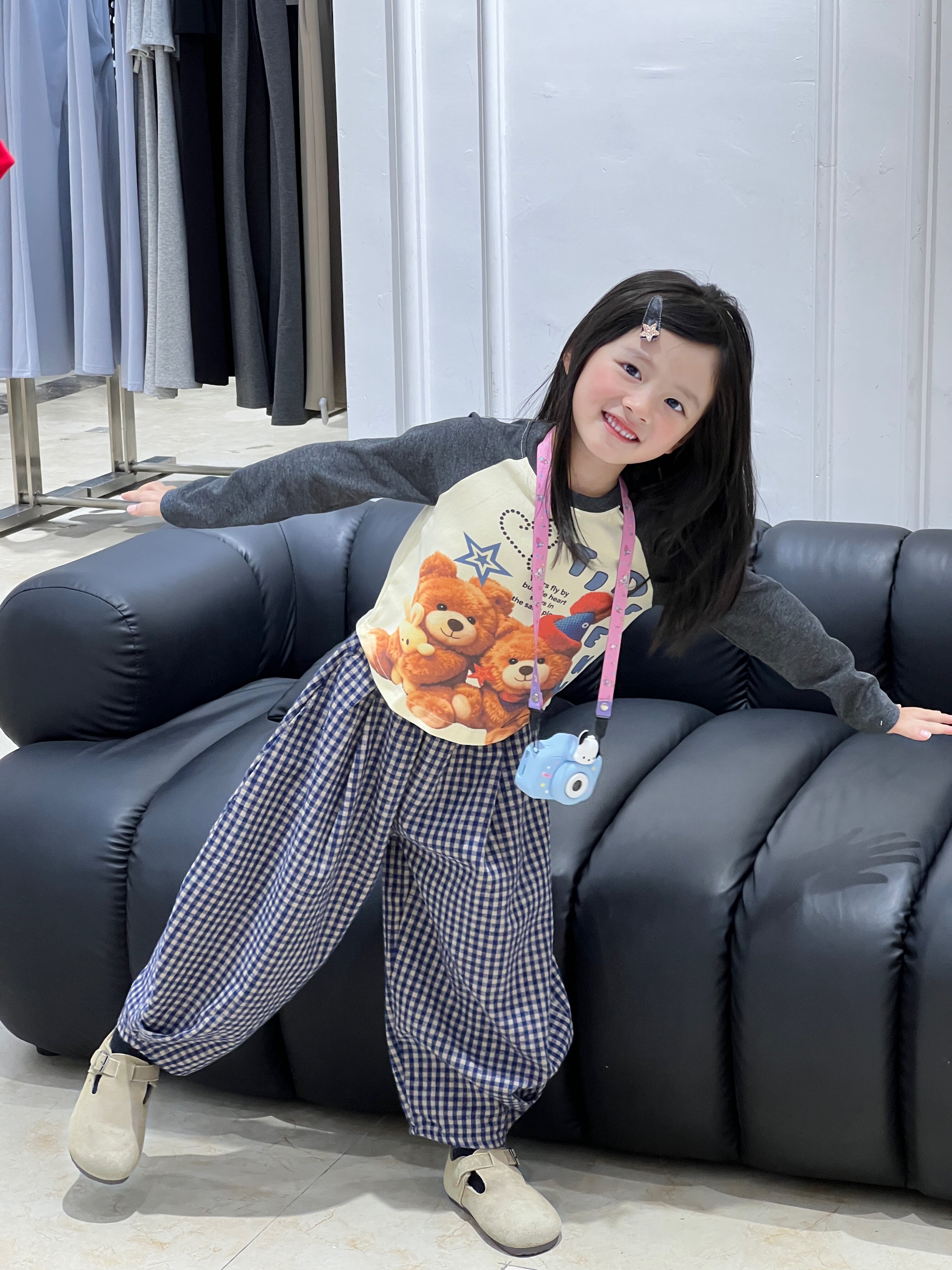 Customer photo for Blue Plaid Pants, 110cm