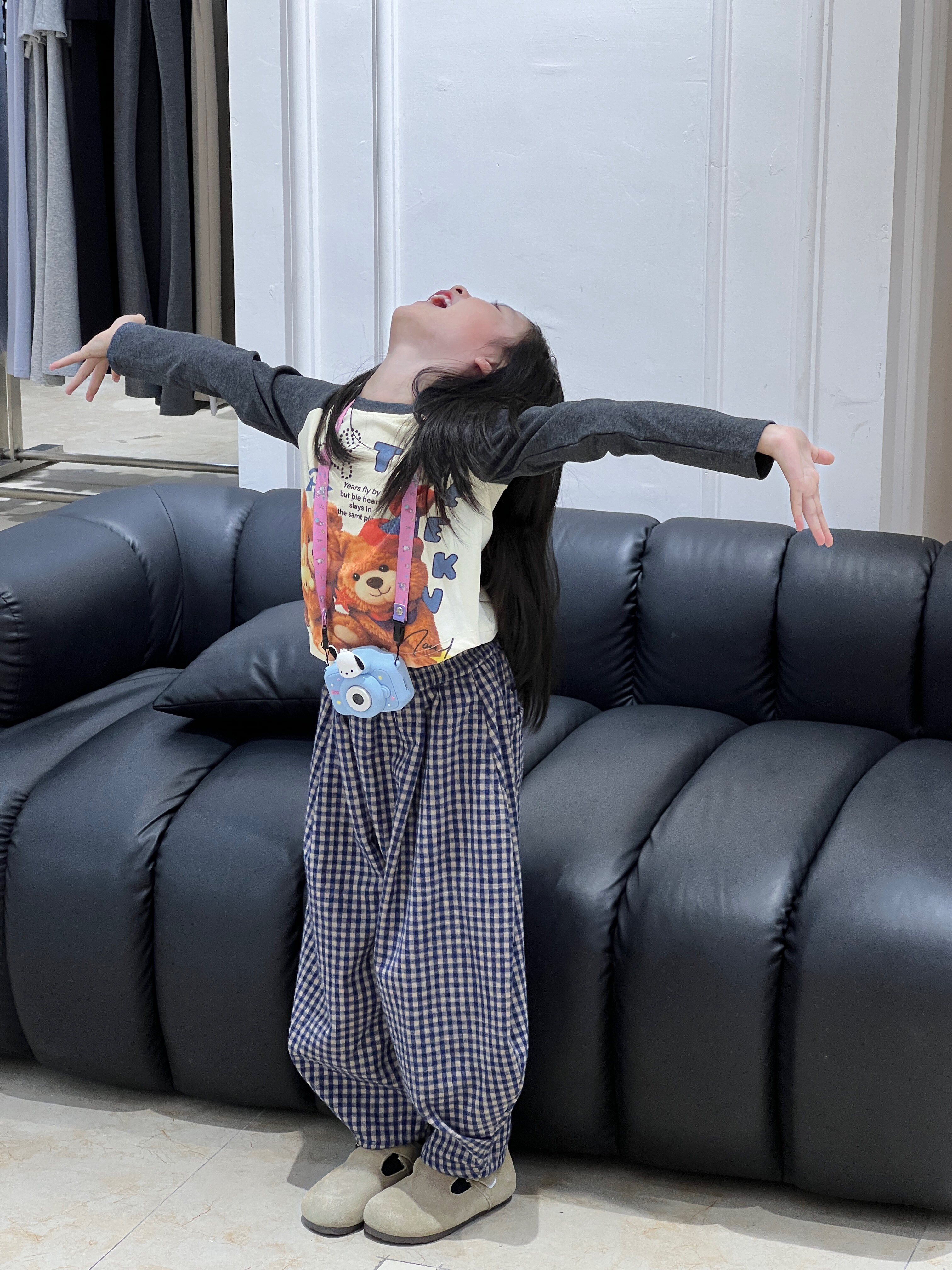 Customer photo for Blue Plaid Pants, 110cm
