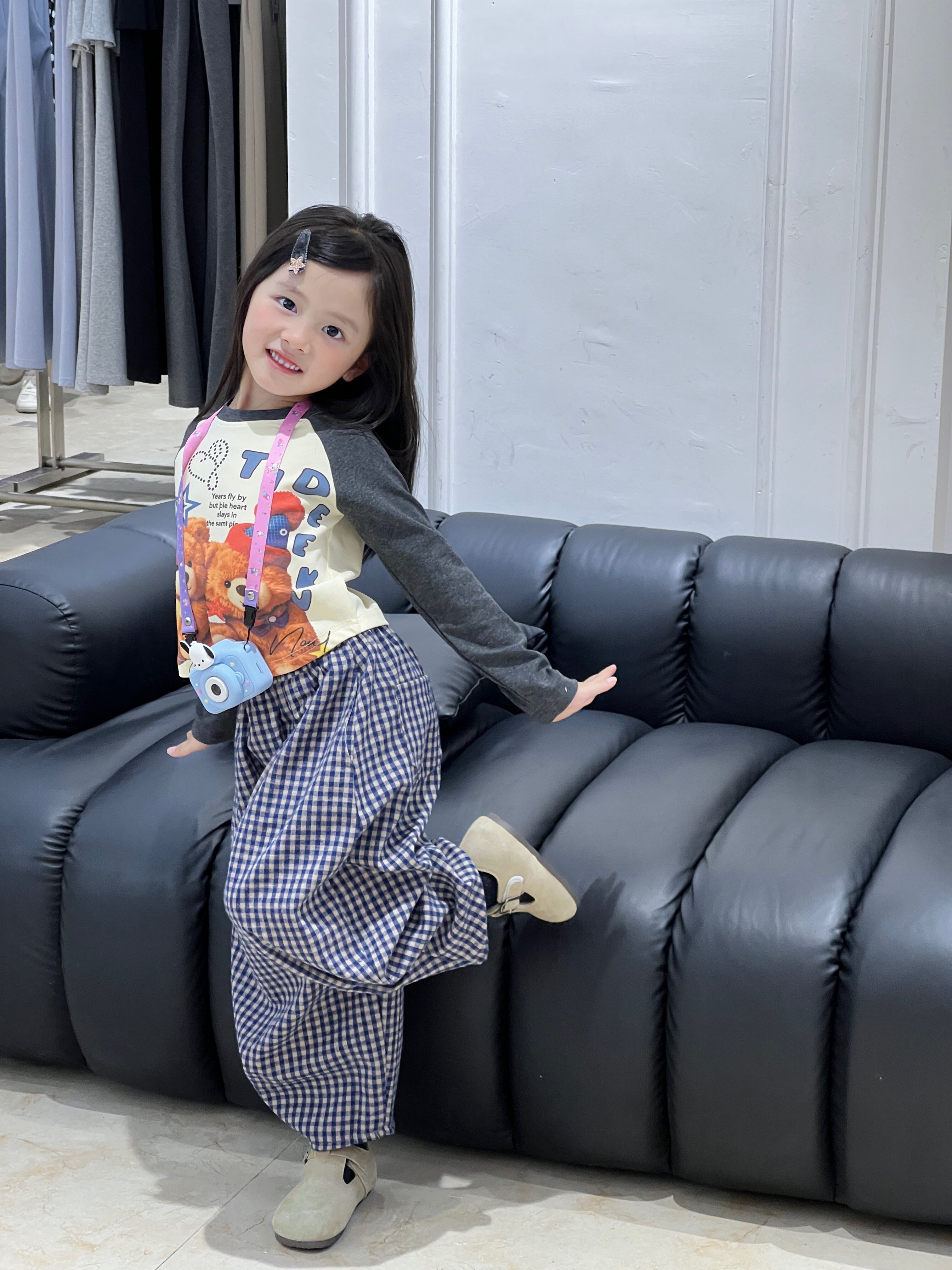Customer photo for Blue Plaid Pants, 110cm