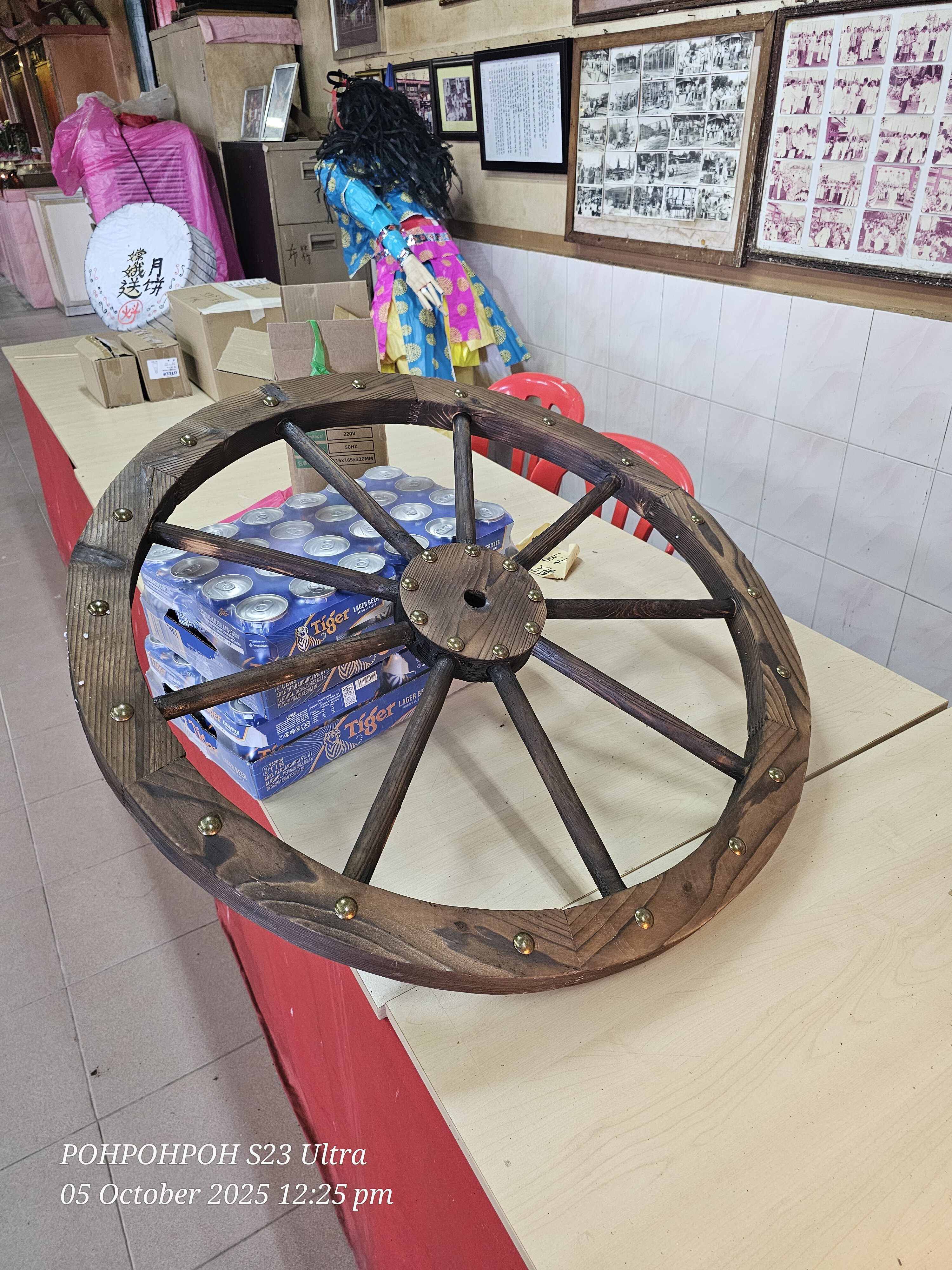 渡金 古銅 寶車 置物 葡萄木 敷板 時代物(A696) 拼奇蒸汽龐克鐘樓公園