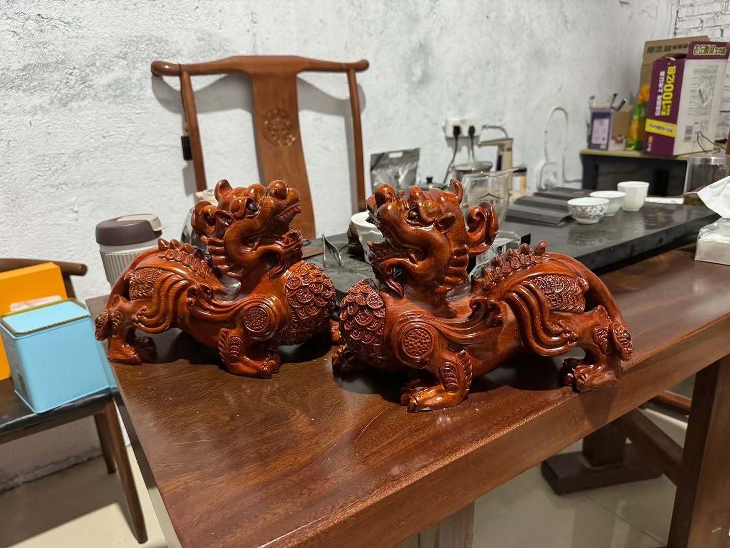 實木雕刻貔貅擺件一對大號貔貅皮丘辦公室客廳裝飾店鋪開業送禮品