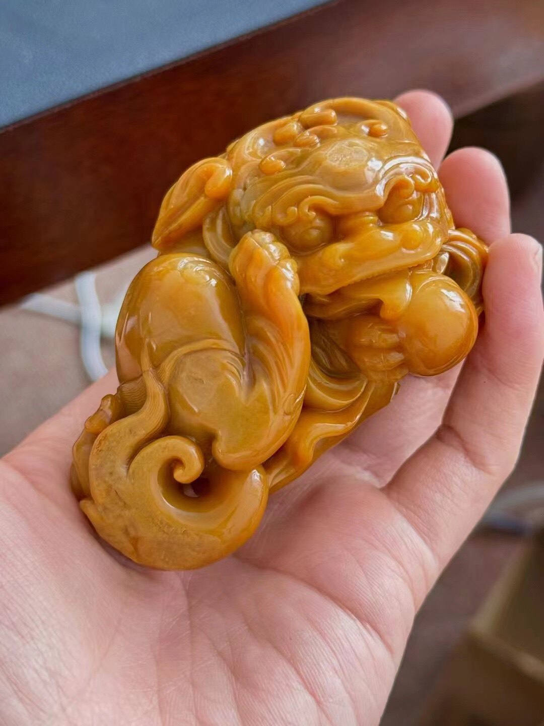 寿山石・烏鴉皮・田黄石・細密彫・一路連科紋印章・印章・印鑒』極細工 古