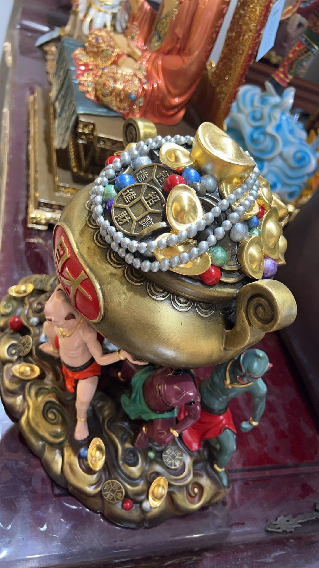 銅制 五路財神元宝 聚宝盆 招財進宝 応接間 博古架 小売 装飾品 現代