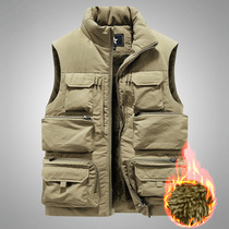 Gilet de sport de plein air épais en velours pour hommes gilet de travail multi-poches gilet de photographie de pêche veste sans manches tendance