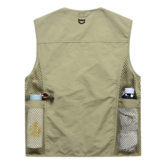 摄影马甲男户外钓鱼旅游登山背心v领宽松大码多袋工装男马夹薄款