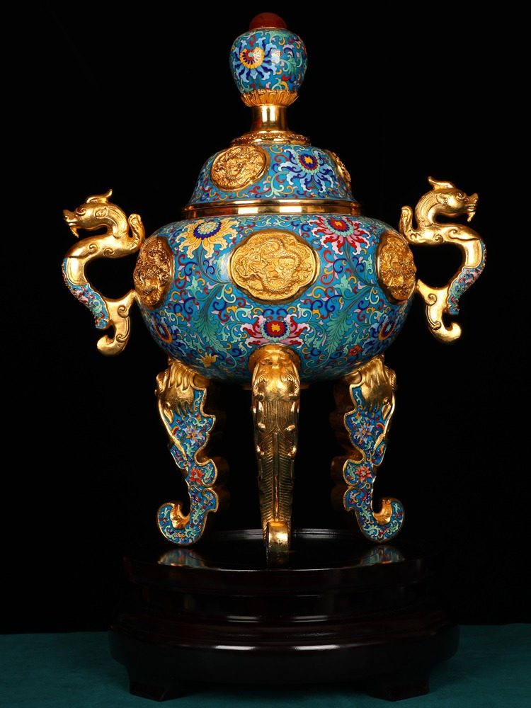 中国　景泰藍　古七宝琺瑯彩　雲竜文　蕾口瓶　共箱　D　R7822 中国 景泰藍 古七宝琺瑯彩 雲竜文 蕾口瓶 共箱 D R7822