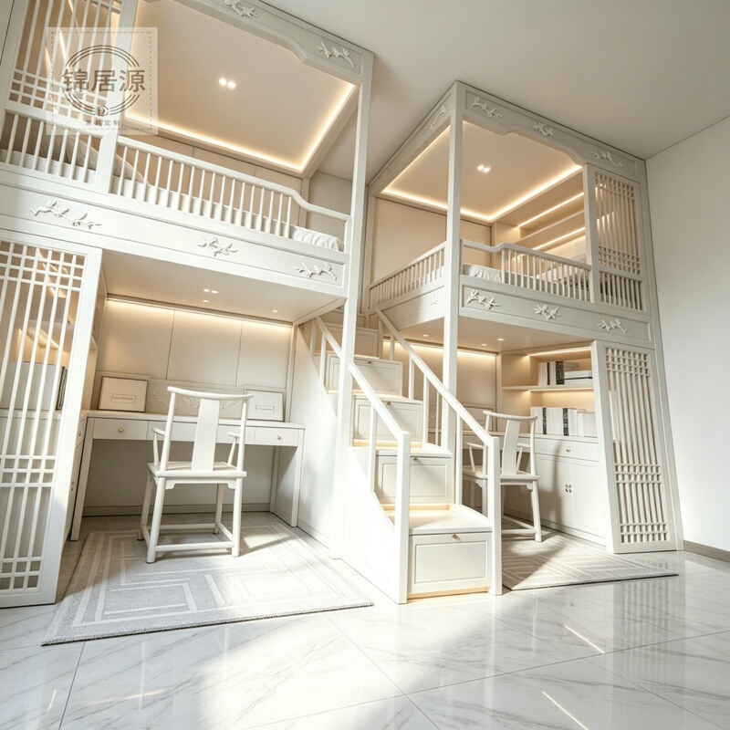 Small Apartment Multifunctional Bed, Solid Wood Bed, New Chinese Style Solid Wood Bunk Bed, Double Bunk Bed, North American White Ash Wood with Mortise and Tenon Joints Small Apartment Multifunctional Bed, Solid Wood Bed, New Chinese Style Solid Wood Bunk Bed, Double Bunk Bed, North American White Ash Wood with Mortise and Tenon Joints