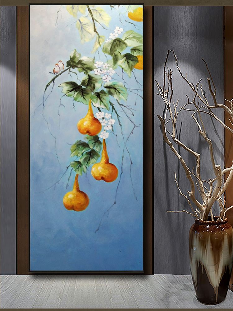 Entrance aisle corridor new Chinese-style hanging paintings entering the door wall decoration painting hand-painted oil painting murals gourd five blessings