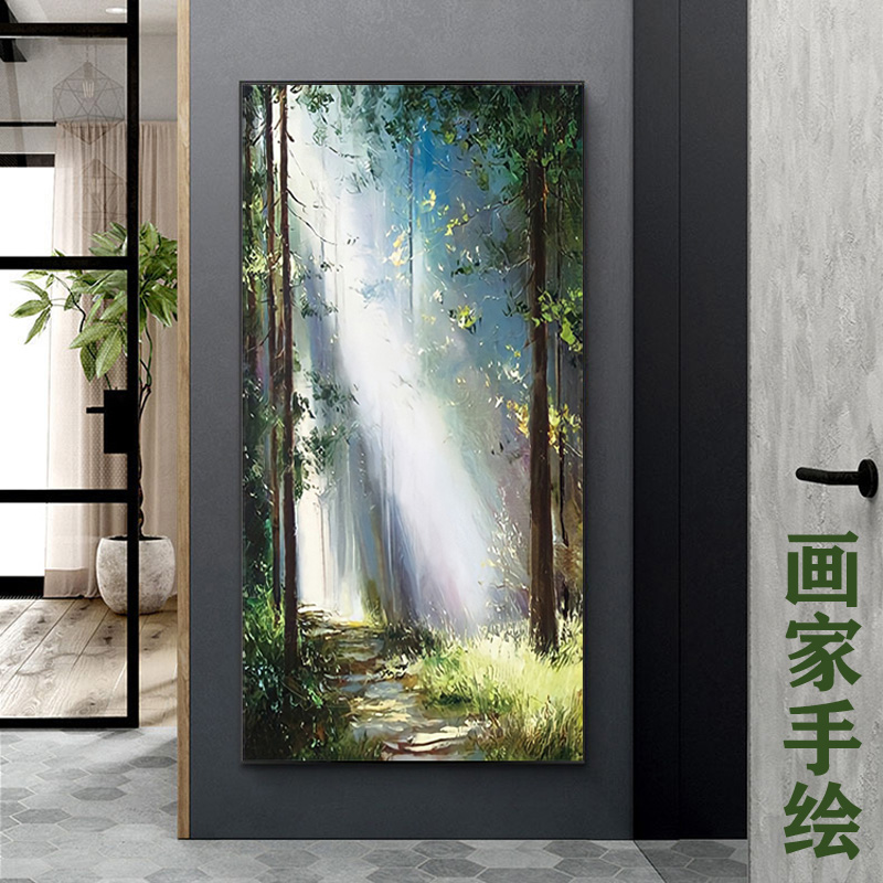 Entrance Living Room Fresco Nordic Genguan Decoration Painting Brief Beauty Scenery Oil Painting Pure Hand Painted Aisle Hanging Painting High-end Wall Painting-Taobao