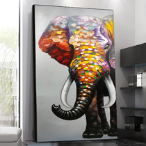  Handmade oil painting elephant vertical version modern simple light luxury aisle hanging painting entrance porch decorative painting hand-painted wall painting