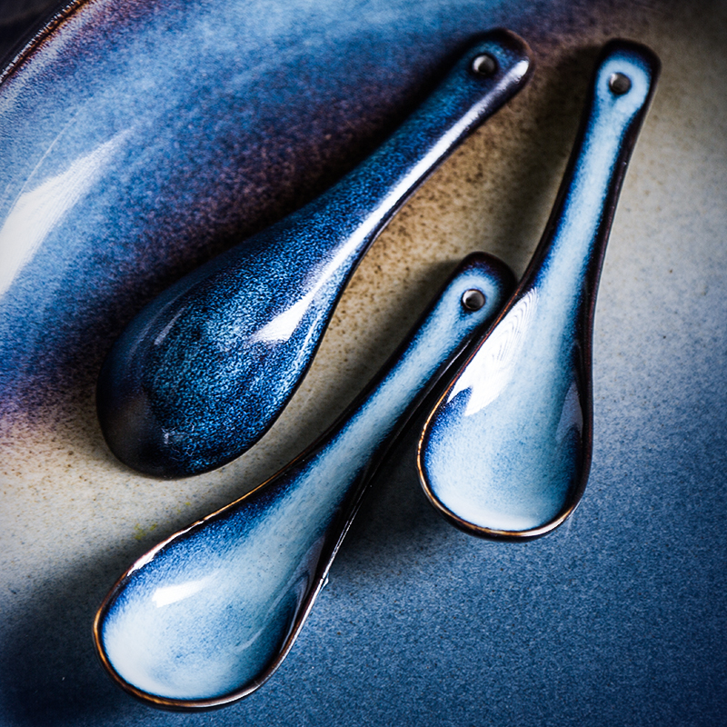 Porcelain soul ceramic spoon home long handle served porridge spoon, creative household ultimately responds soup kitchen spoon, spoon, spoon, restoring ancient ways