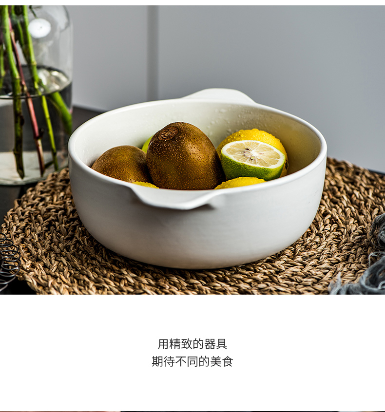 Porcelain soul web celebrity ins creative ceramic bowl large anti hot ears always Nordic microwave hotel household utensils