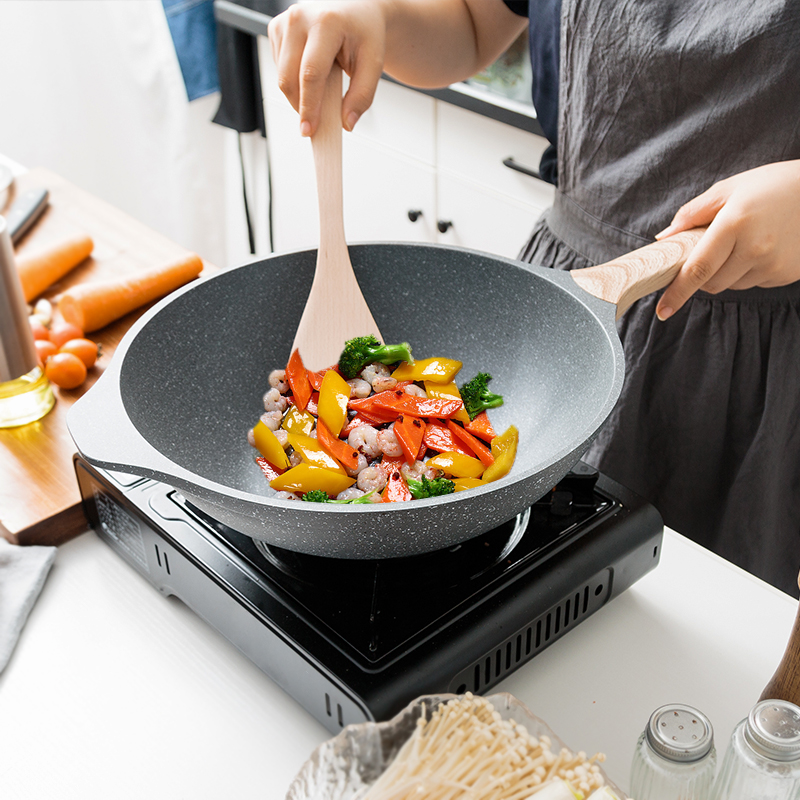 Porcelain soul titanium frying pan home cooking pot of maifan stone kitchen'm burning gas is induction cooker with cover POTS