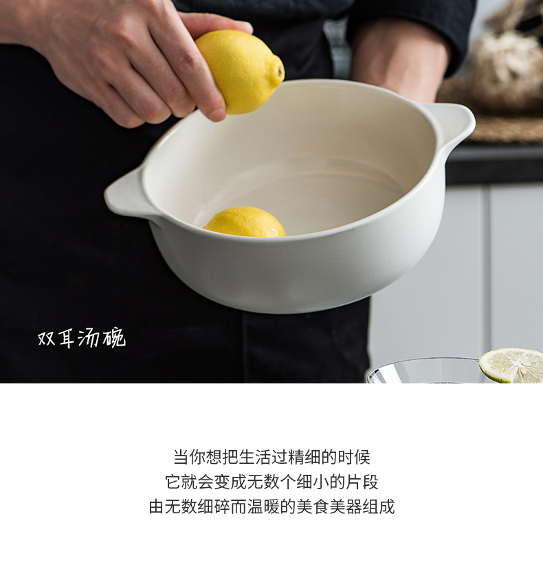 Porcelain soul web celebrity ins creative ceramic bowl large anti hot ears always Nordic microwave hotel household utensils