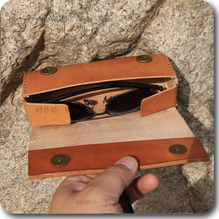 The first layer of hard leather glasses case shaped bag personality retro hand-stitched sunglasses protective shell