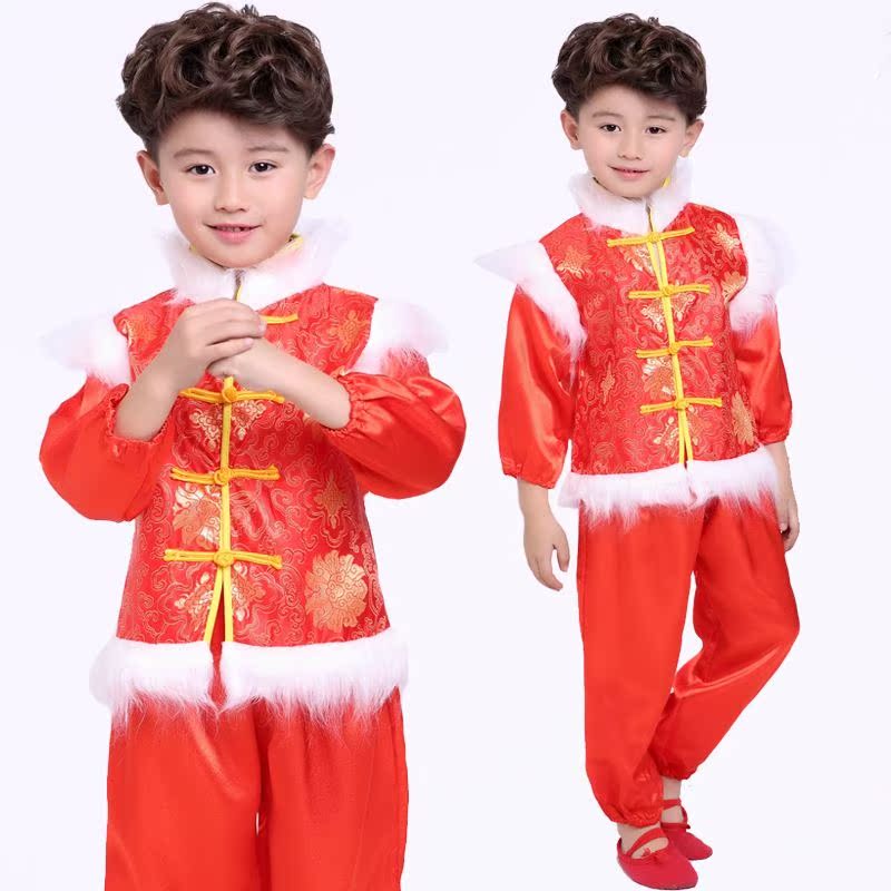 Ngày đầu năm của trẻ em Trang phục biểu diễn Yangko Phong cách lễ hội Trung Quốc mở ra quần áo biểu diễn quốc gia màu đỏ váy đầm trẻ em 13 tuổi