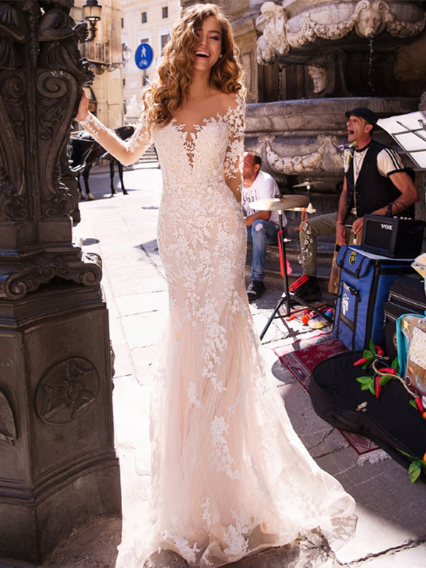 Vanna Fairy Dress Fishtail Long-Sleeved Lace Light Wedding Dress Retro Bohemian Outdoor Lawn Wedding Travel Photography Main Dress