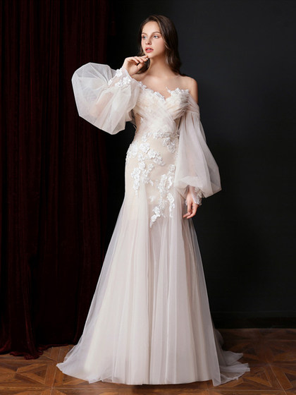 法式出门纱新娘梦幻超仙轻婚纱旅拍外景回门礼服复古鱼尾高级感