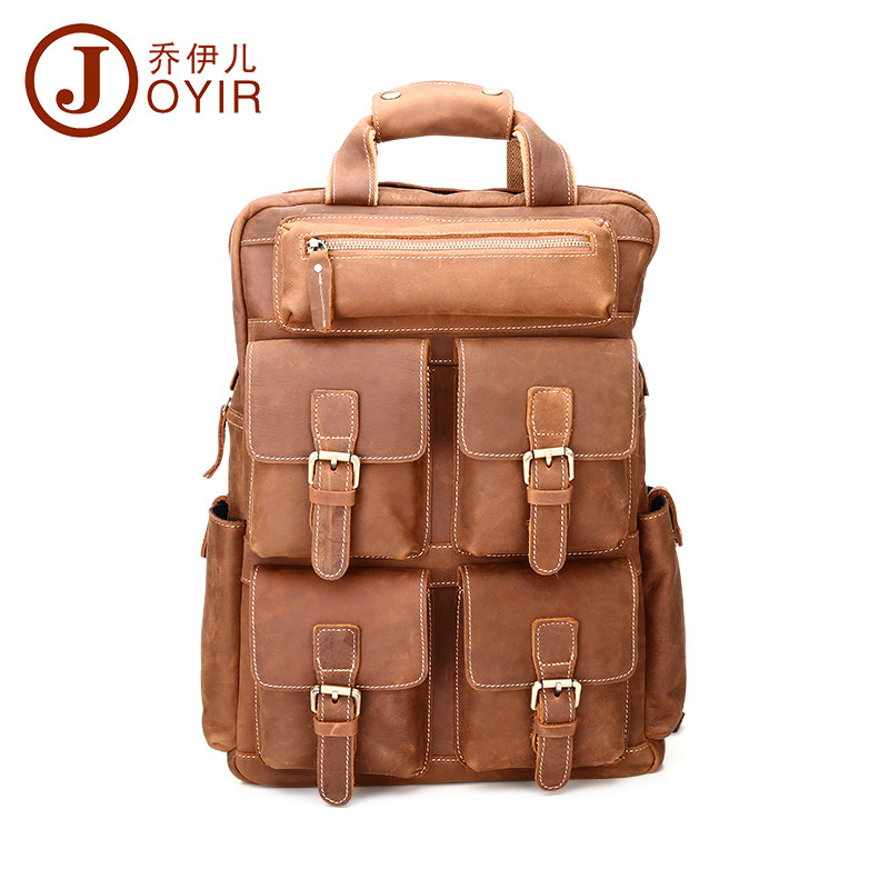 Original Head Layer Cow Leather Double Shoulder Bag Men Retro Crazy Mapleather Large Capacity Computer Bag Outdoor Travel Bag Genuine Leather