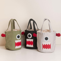 Lunch bag lunch heat preservation tote bag with rice drawstring insulation Bento bag round cartoon canvas mommy bag