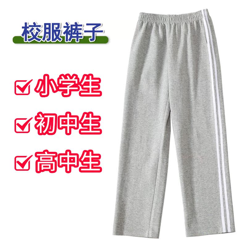Summer Thin Gray School Uniform Pants for High School Students with Two Stripes, Spring and Autumn Light Gray School Pants for Junior High and Elementary Students, Ice Silk