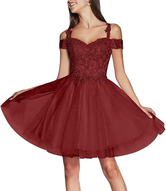 2024 Youth Short A-Line Heart-Shaped Shiny Lace Appliqué Cocktail Party Dress Tulle Ball Gown