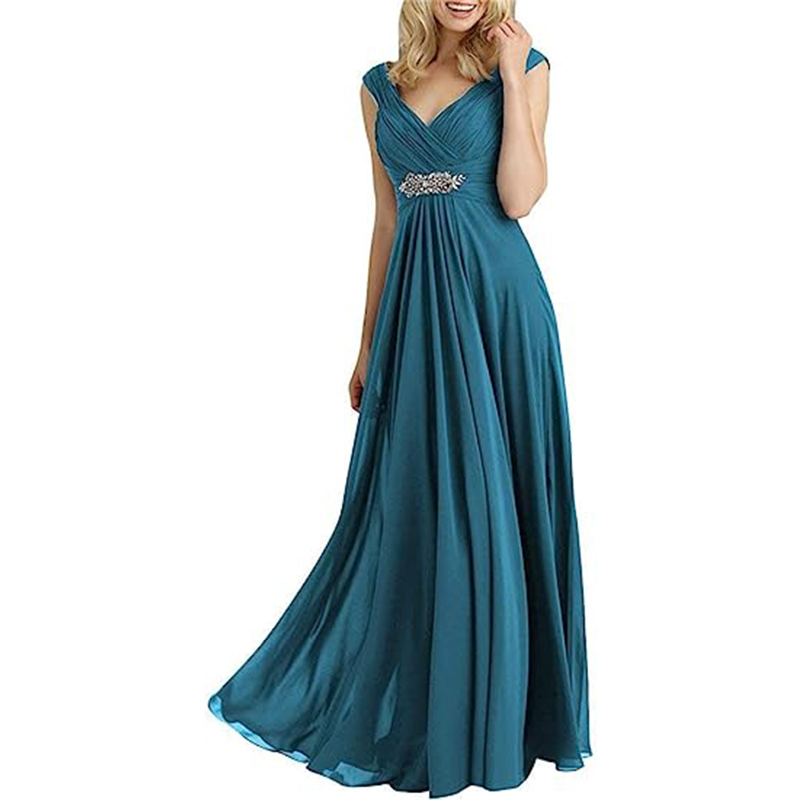 2023 Bride Chiffon Long Formal Evening Dress V-Neck Bridesmaid Dress Cocktail Party Outfit