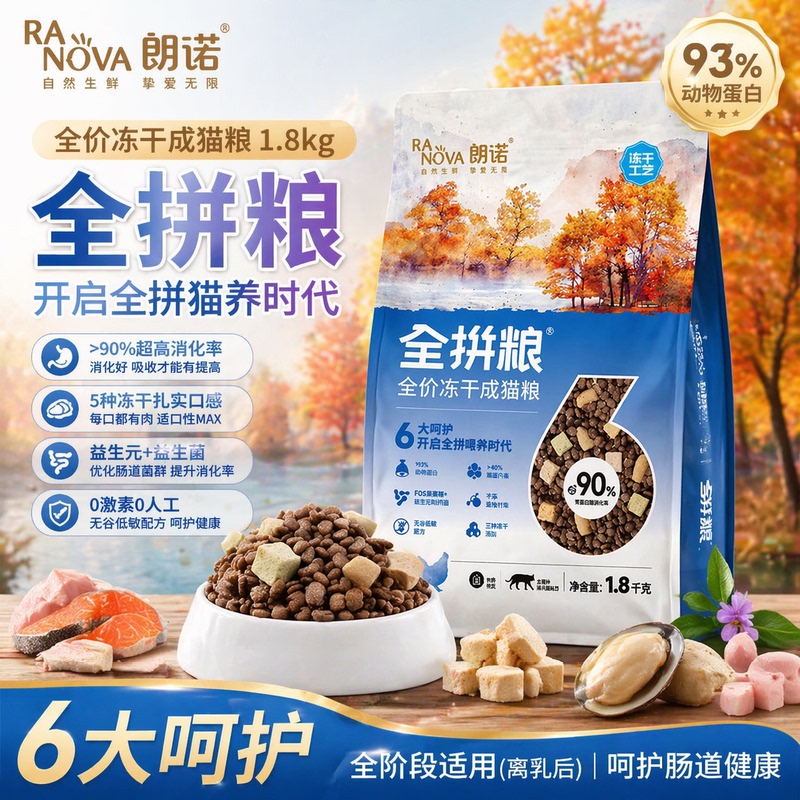 Lonno Cat Food Full-Price Freeze-Dried Chicken and Salmon Main Food for Adult and Young Cats, Easy to Digest, High Protein, Nutritious and Fattening