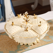 European rotating candy plate High-grade ceramic creative luxury dried fruit plate grid with cover household living room coffee table ornaments