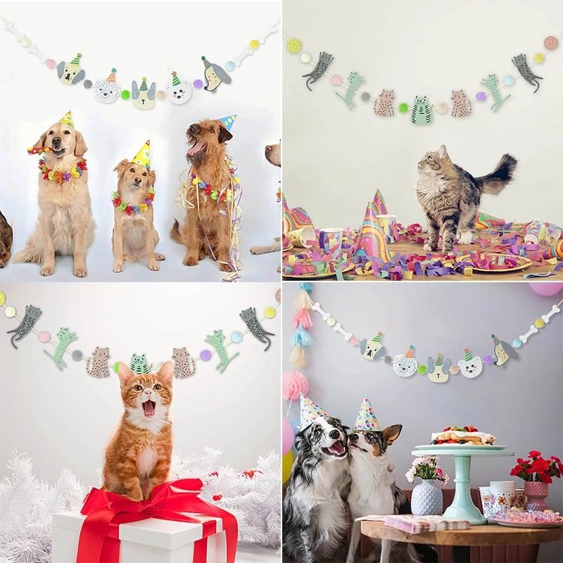 Meow props INS Fengsen cat dog pet theme pull flag canvas strip birthday layout decoration pull flag
