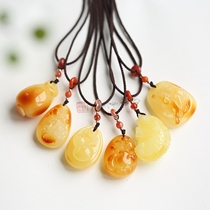 Natural Amber Beeswax Pendant Pendant Sugong Carved Accessories choker Money Bag Gourd Fish Women Baby