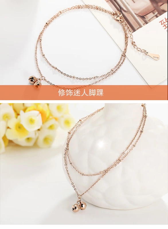 Midsummer Crystal Fashion Mới Chuông đôi bằng thép Titanium Vòng chân nữ Đơn giản Temper mạ vàng hồng 18k với phụ kiện vòng đeo chân nữ