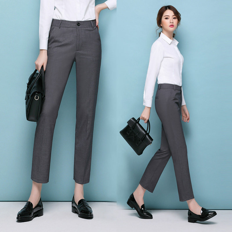 Black High waist display slim smoking easing Career working straight cylinder grey smoke tube to work 90% Western Pants Women Spring Autumn-Taobao