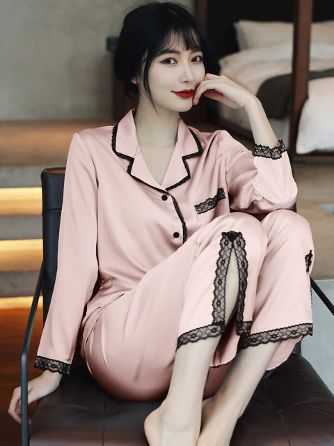 New Diane Fang silk pajamas for women summer thin ice silk silk sleeves long sleeves large size can be worn outside home clothes