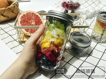 Diamond Mason Cup Glass Sealed Vintage Literary Water Cup Creative Juice cup Salad jar Jam Bottle with Lid
