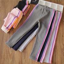 2022 winter girls plush fleece thickened warm leggings childrens rainbow pull strip integrated velvet pants baby outer pants