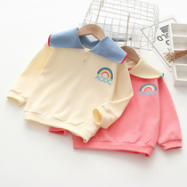 Size 90 Girls Knitted Oversized Lapel Fashion Sweater 2022 Spring and Autumn Childrens Rainbow Pullover Casual Tops