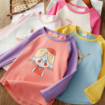 Girls pure cotton cartoon round neck long-sleeved T-shirt 2022 spring and autumn new childrens raglan sleeve color matching bottoming shirt top