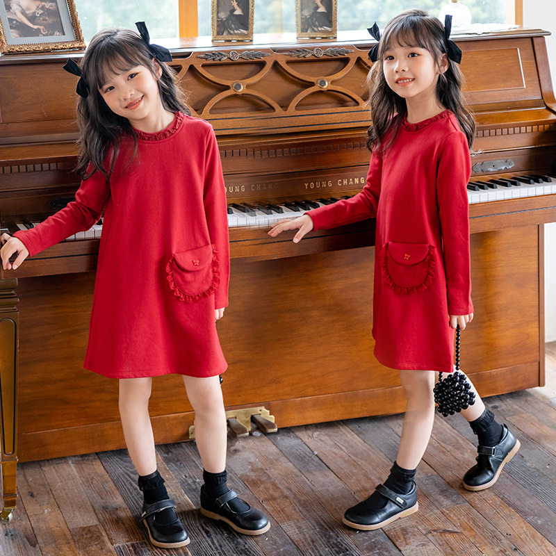 New Year 2022 New Girl Rough Cotton Dress Festival Day Big Child Yang Princess Dress Dress