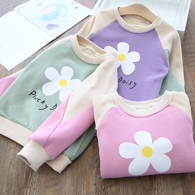 100 yards 2022 girls' winter plus fleece thick sweater jacket bottoming shirt long-sleeved warm fine fleece T-shirt